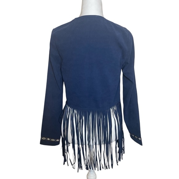 Flying Tomato Blue Faux Suede Southwestern Jacket Fringe Embroidered Small Aztec - Picture 7 of 16